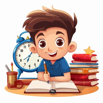creative-cartoon-student-with-book-pencil-clock-illustration_1324823-2306